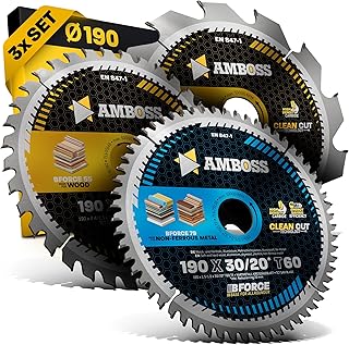 AMBOSS lame scie circulaire 190x30mm (set de 3) - lame de scie 190x30 - lame scie circulaire &Oslash; 190mm - compatible Bosch GKS 190, Bosch PKS 66 A. Metabo KS66. Makita 5705R