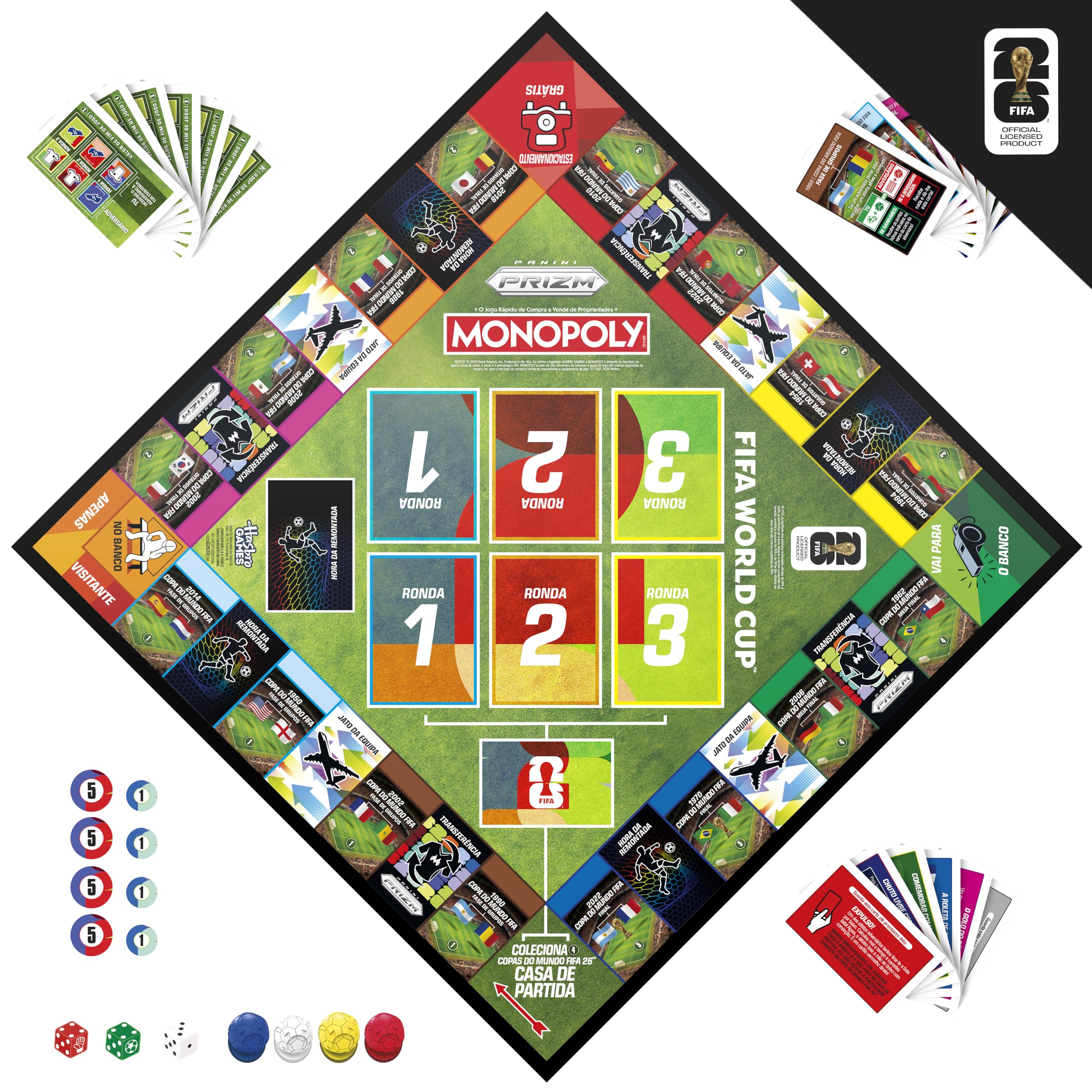 Juego Monopoly Panini Prizm: Copa mundial de la FIFA I Juego de mesa con tema de fútbol y con cartas coleccionables Monopoly Panini Prizm Copa mundial de la FIFA 2026 I Edad: 8+ - Versión en portugués