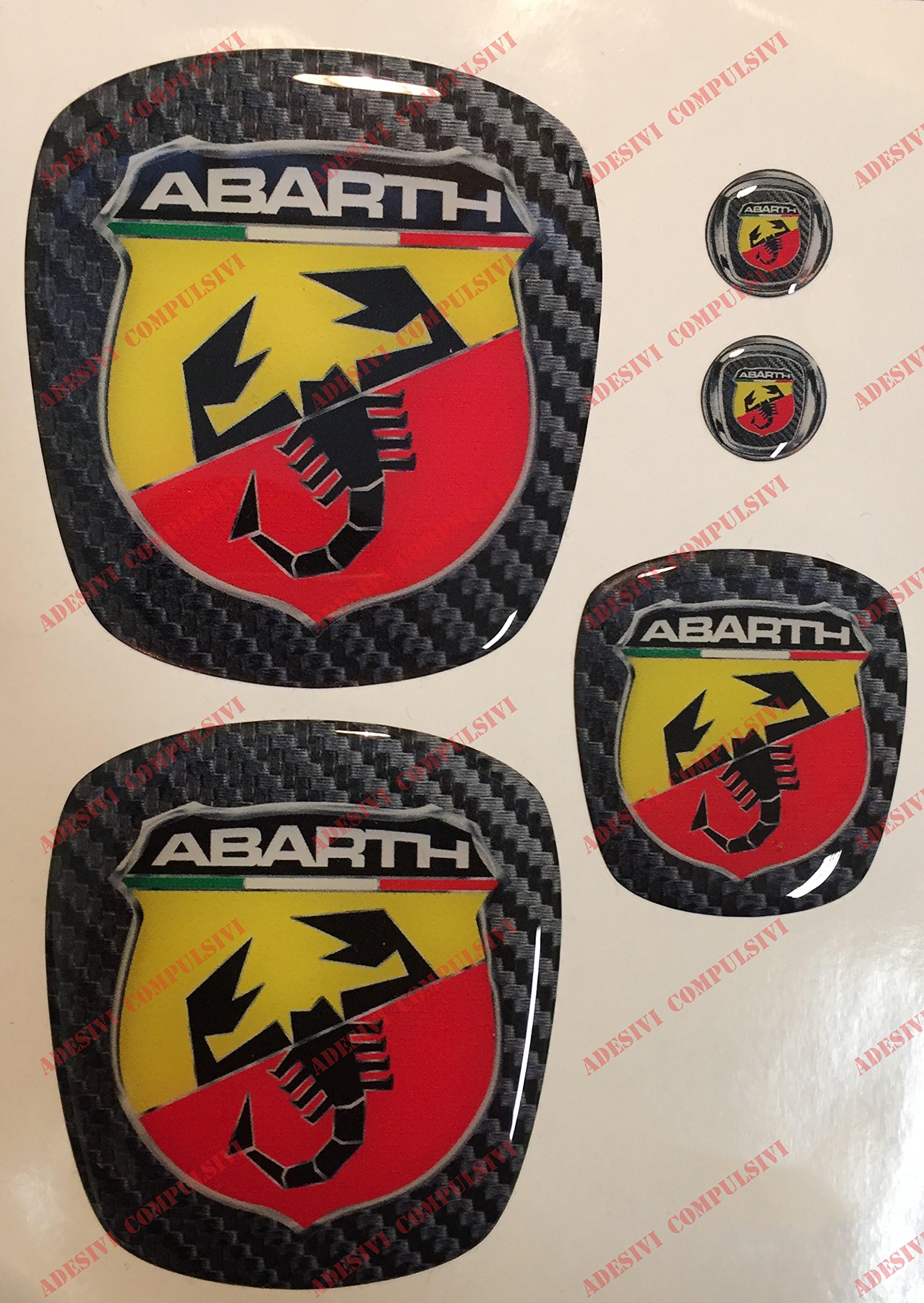 Fiat 2 Logo for Front, Rear and Steering Wheel + 2 Keychain Emblems For Car Bonnet and Trunk 3D Effect Resin Stickers Scorpion Emblem with Carbon Background