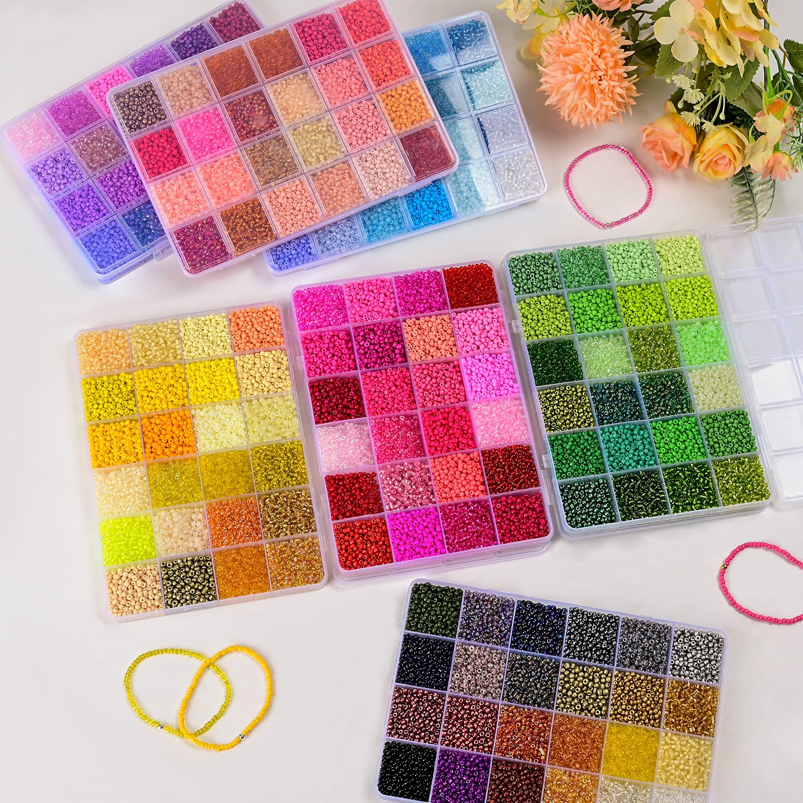 Vtssvow Cuentas de cristal de 3 mm para hacer pulseras, 24 colores, 10000 piezas, kit de fabricación de pulseras de la amistad, pequeñas cuentas de vidrio para hacer joyas (mezcla de 24 colores,