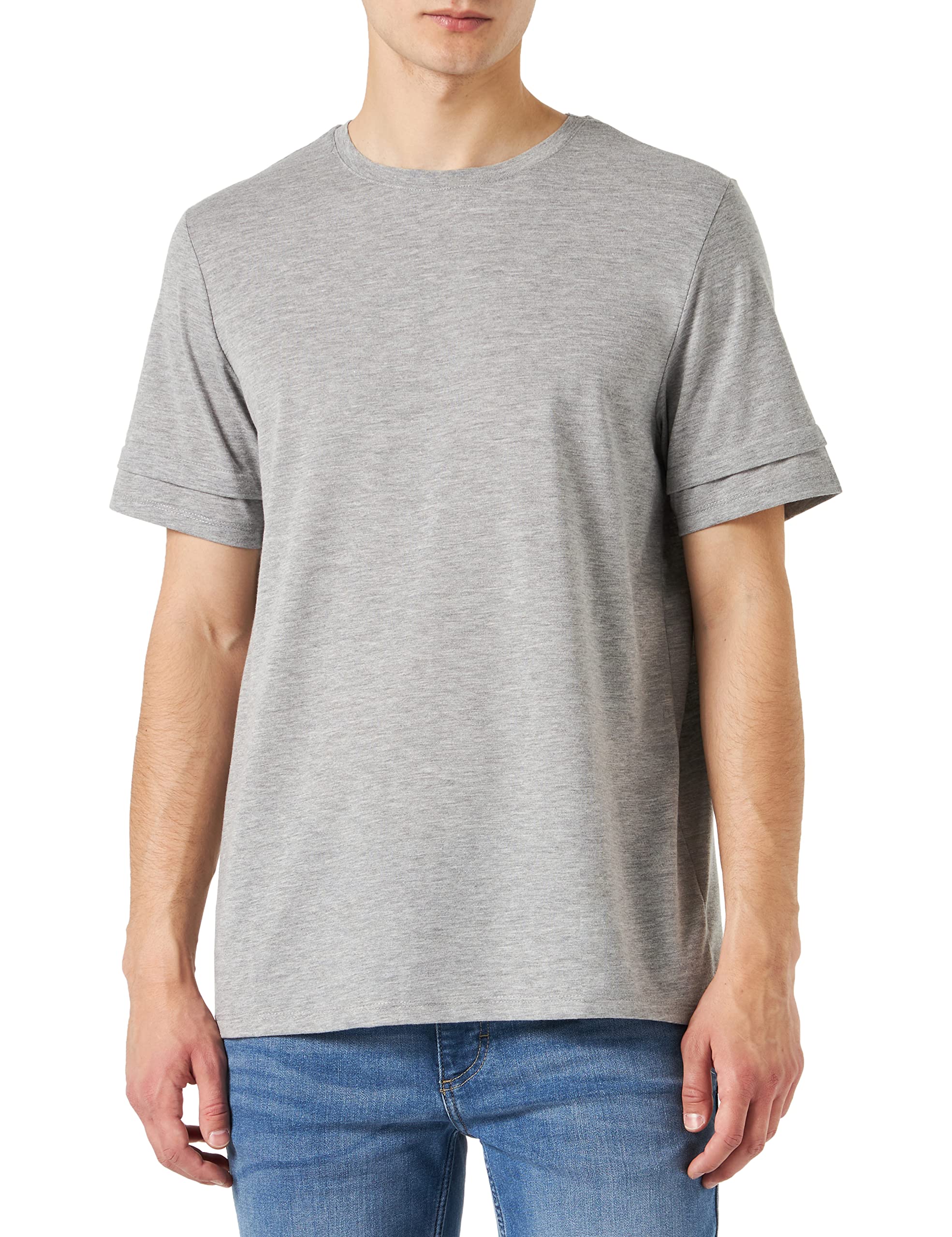 Koton Men's Grey (031) Basic Crew Neck Sleeve Detailed T-Shirt, L