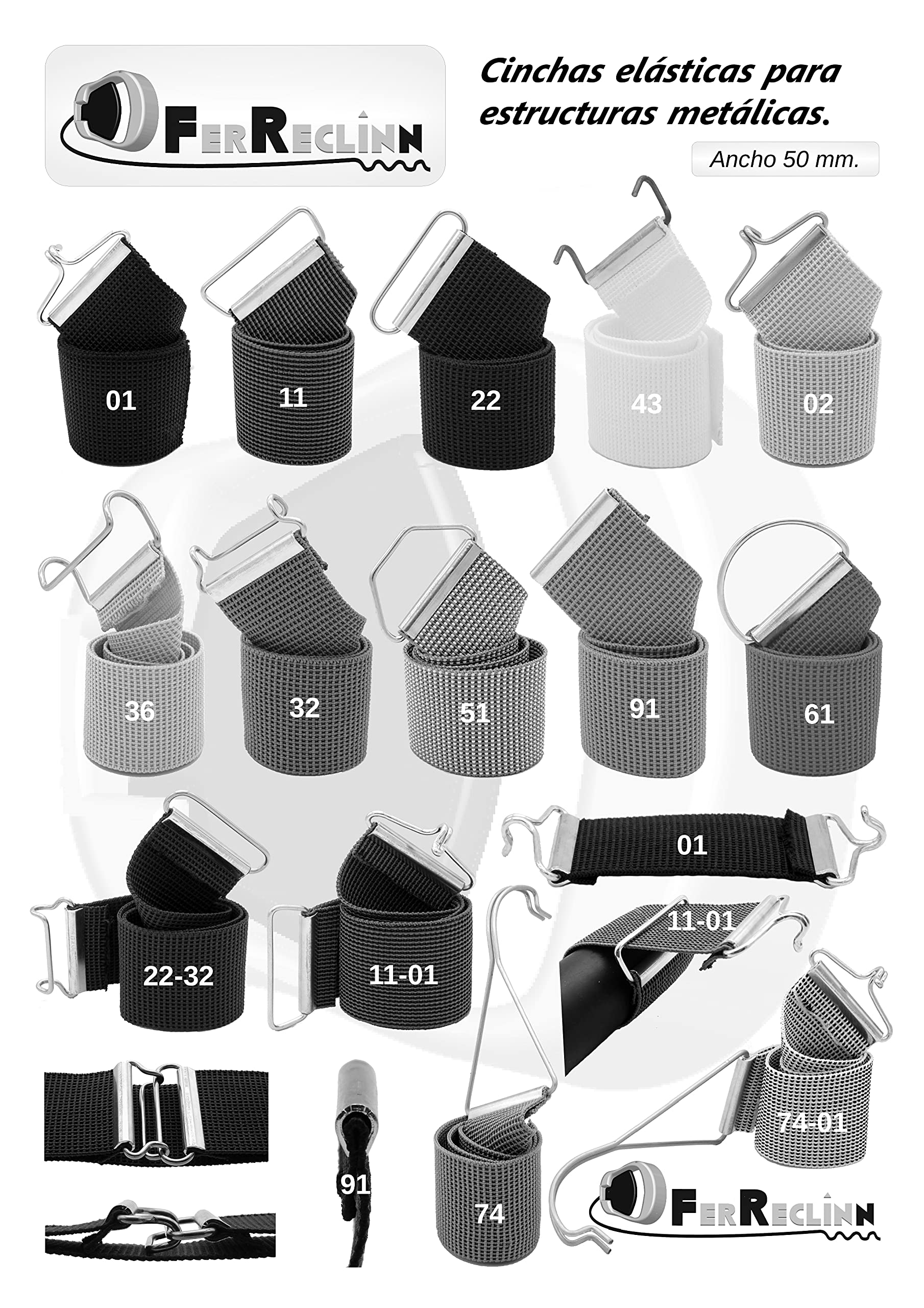 Cinchas con Gancho elásticas Correas de tapicería duras para estructuras metálicas (64)