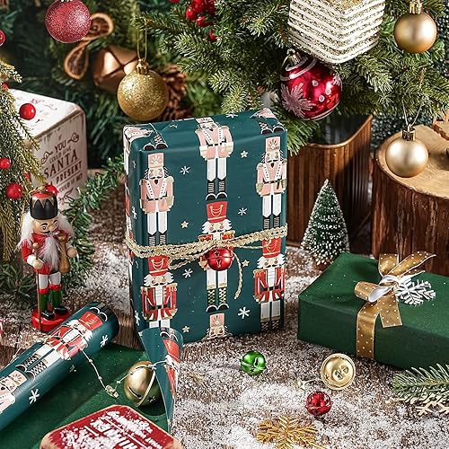 Vista 143 de WRAPAHOLIC Papel de regalo reversible de Navidad, mini rollo, 17 pulgadas x 33 pies, diseño de gnomo azul morado y cuadros con brillo metálico