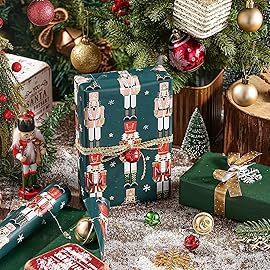 WRAPAHOLIC Reversible Nutcracker Christmas Wrapping Paper - Mini Roll - 17 Inch x 33 Feet - Foil Green Nutcracker Wrapping Paper for Christmas Holiday, Party Celebration