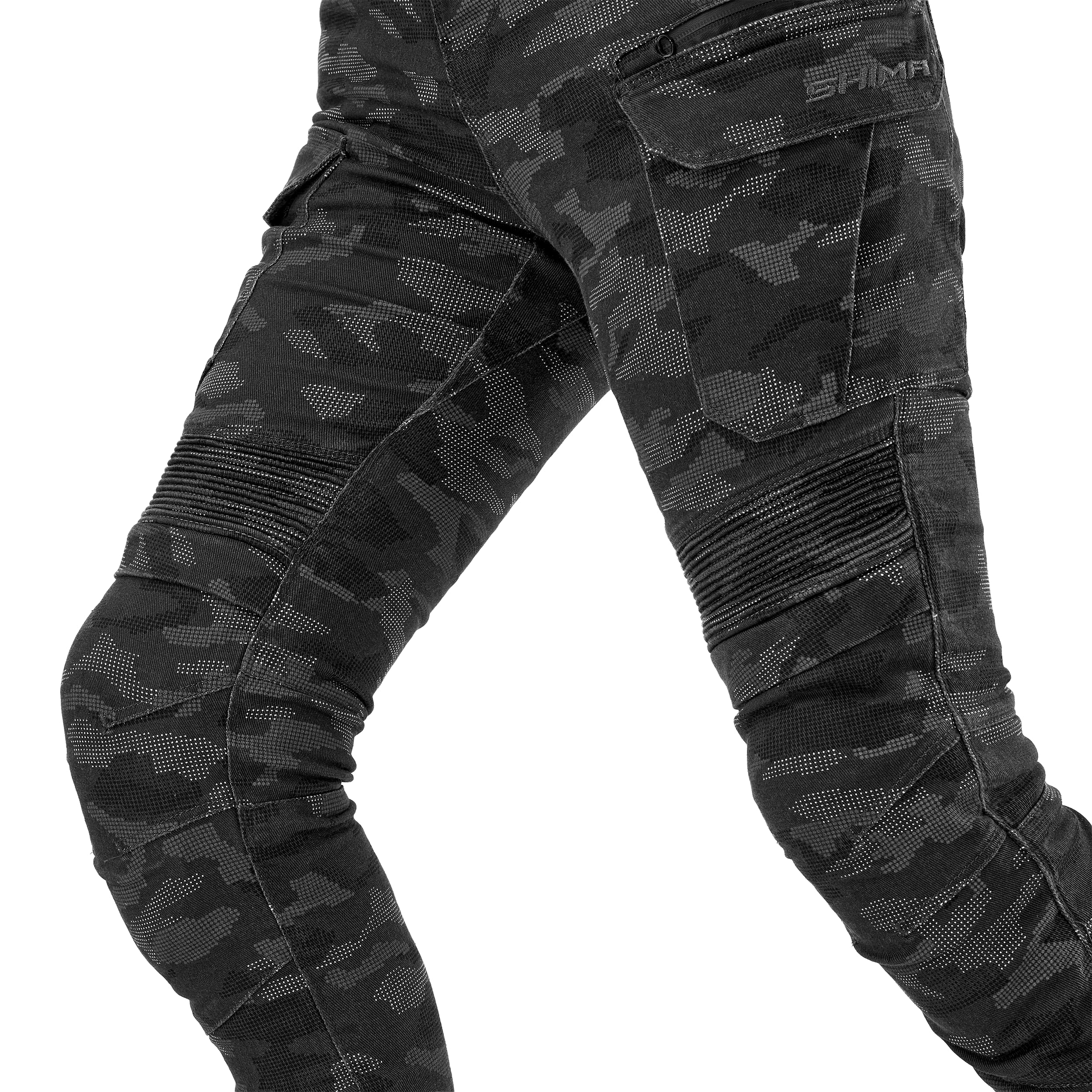 SHIMA Giro 3.0 Damskie spodnie motocyklowe Ochraniacze AirForce Homologowane obcisłe Tekstylia Cargo Urban Spodnie Ochronne Kolana Wentylowane Elastyczne Odzież Letnia (Damska, Camo, 24/30)