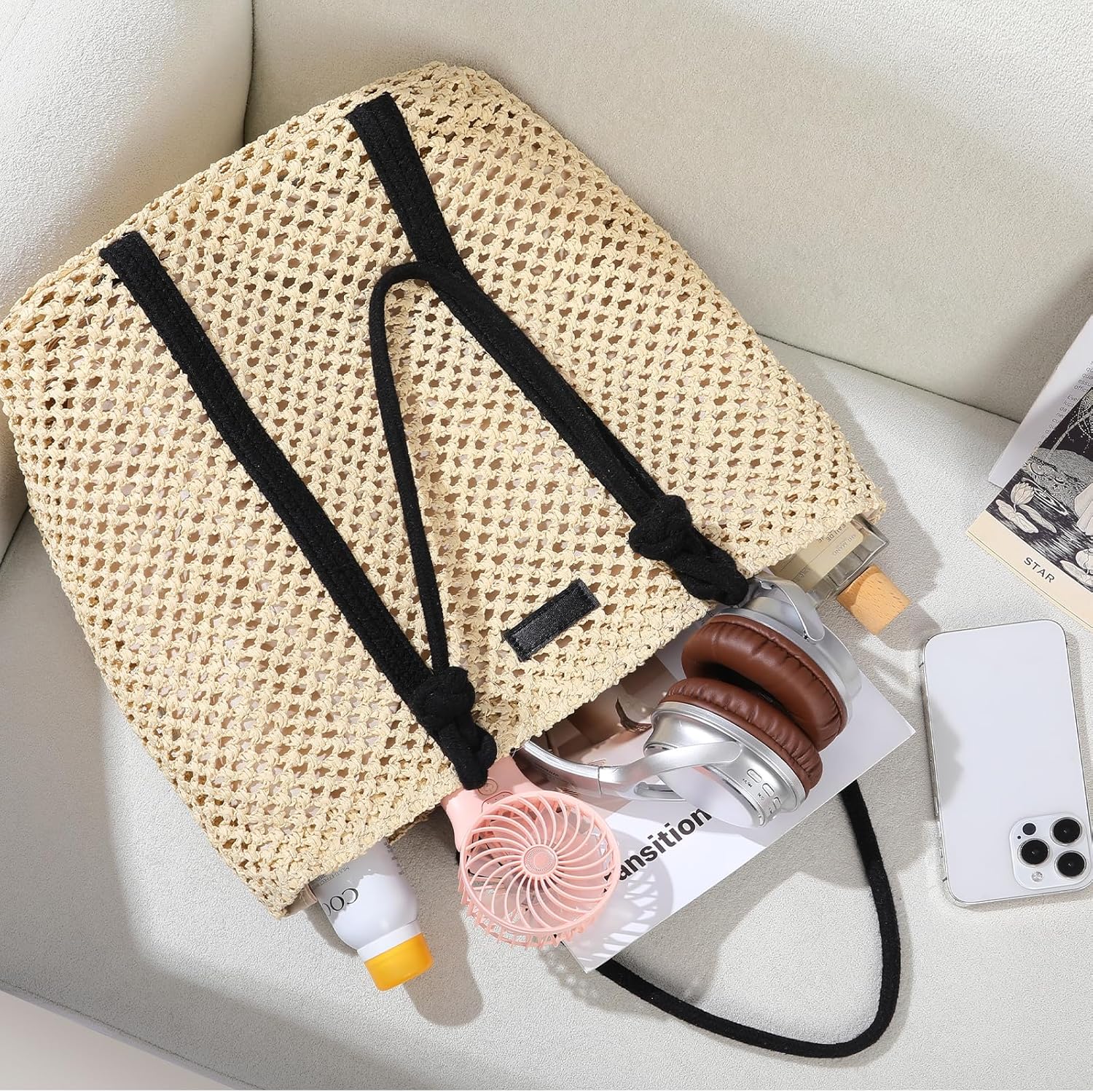 Straw Bags For Women, Crochet Beach Bag Large Woven Shoulder Purse Handbag, Beach Tote Straw Bag for Summer Vacation