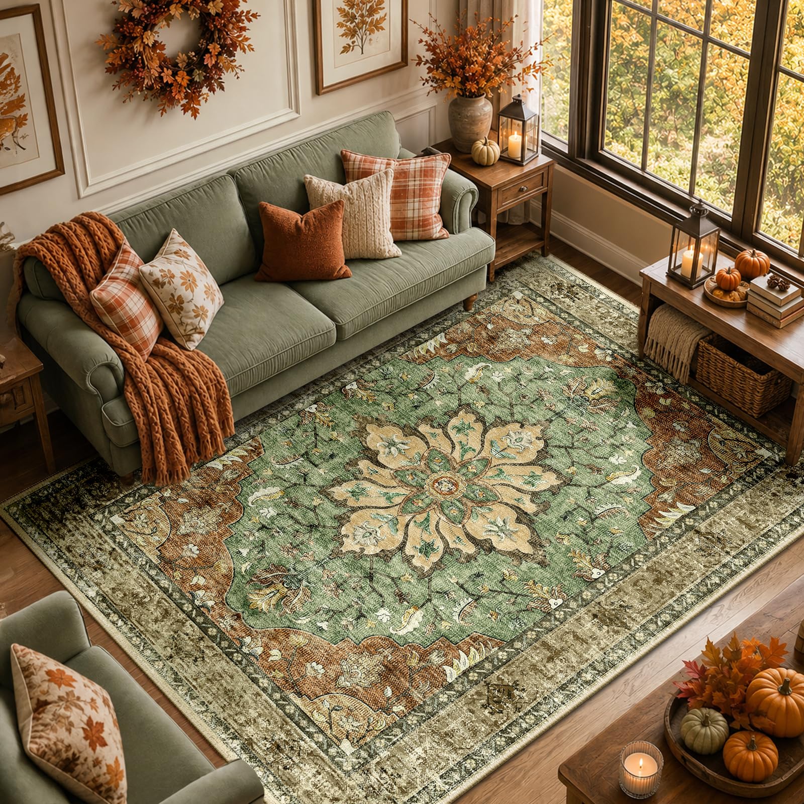 Washable Vintage Boho Floral Area Rug 8' x 10'