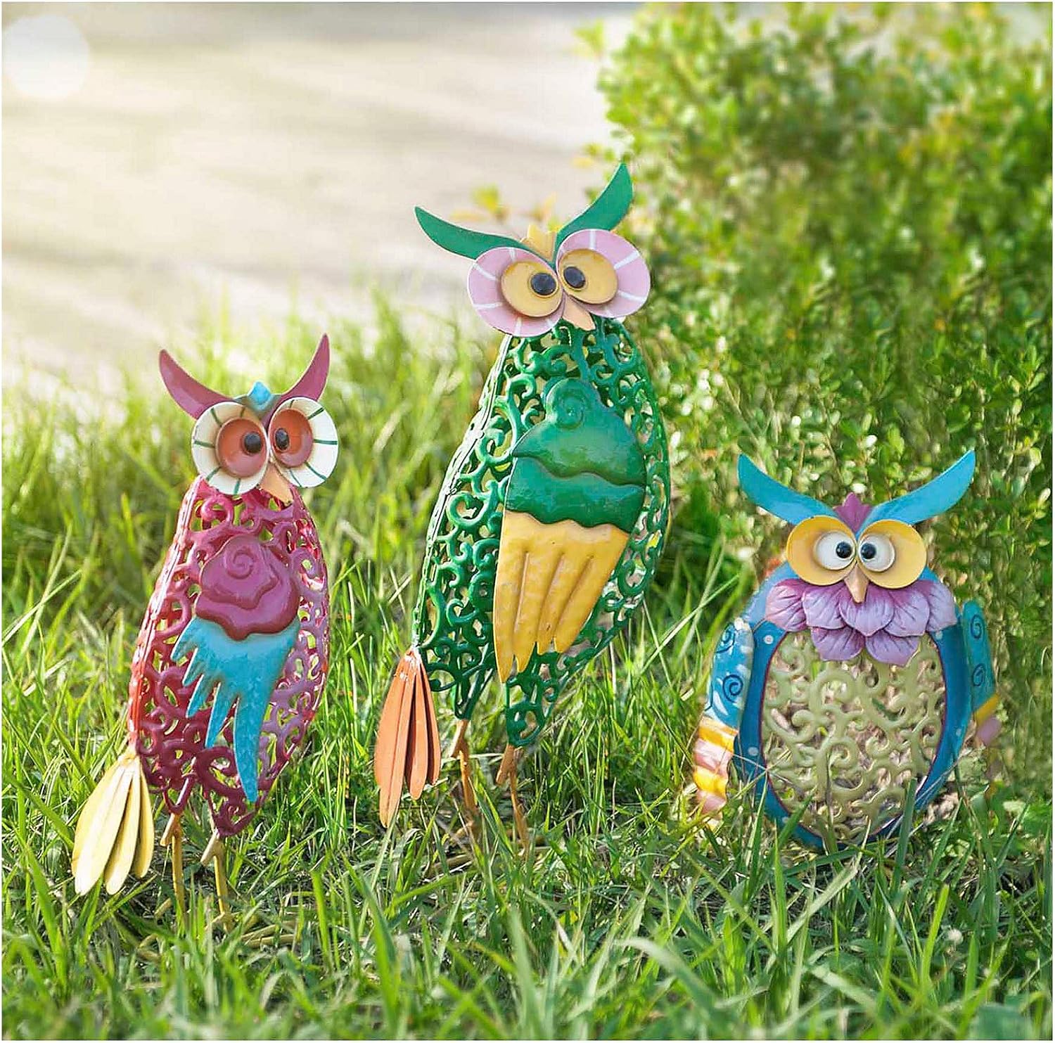 Sunjoy Set of 3 Whimsical Owls Garden Statues Patio