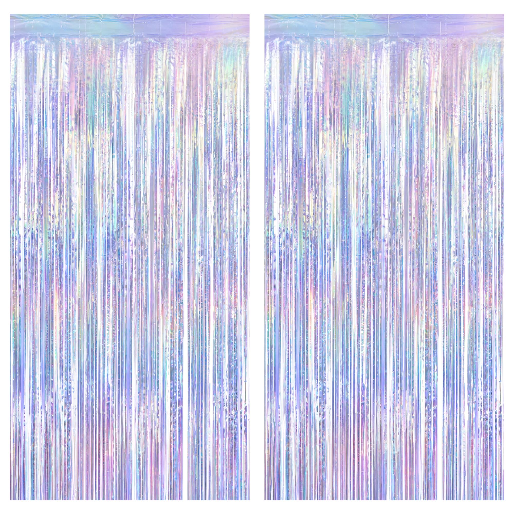 ZATAYE 2 Pack Iridescent Blue Foil Curtain Streamer Decorations