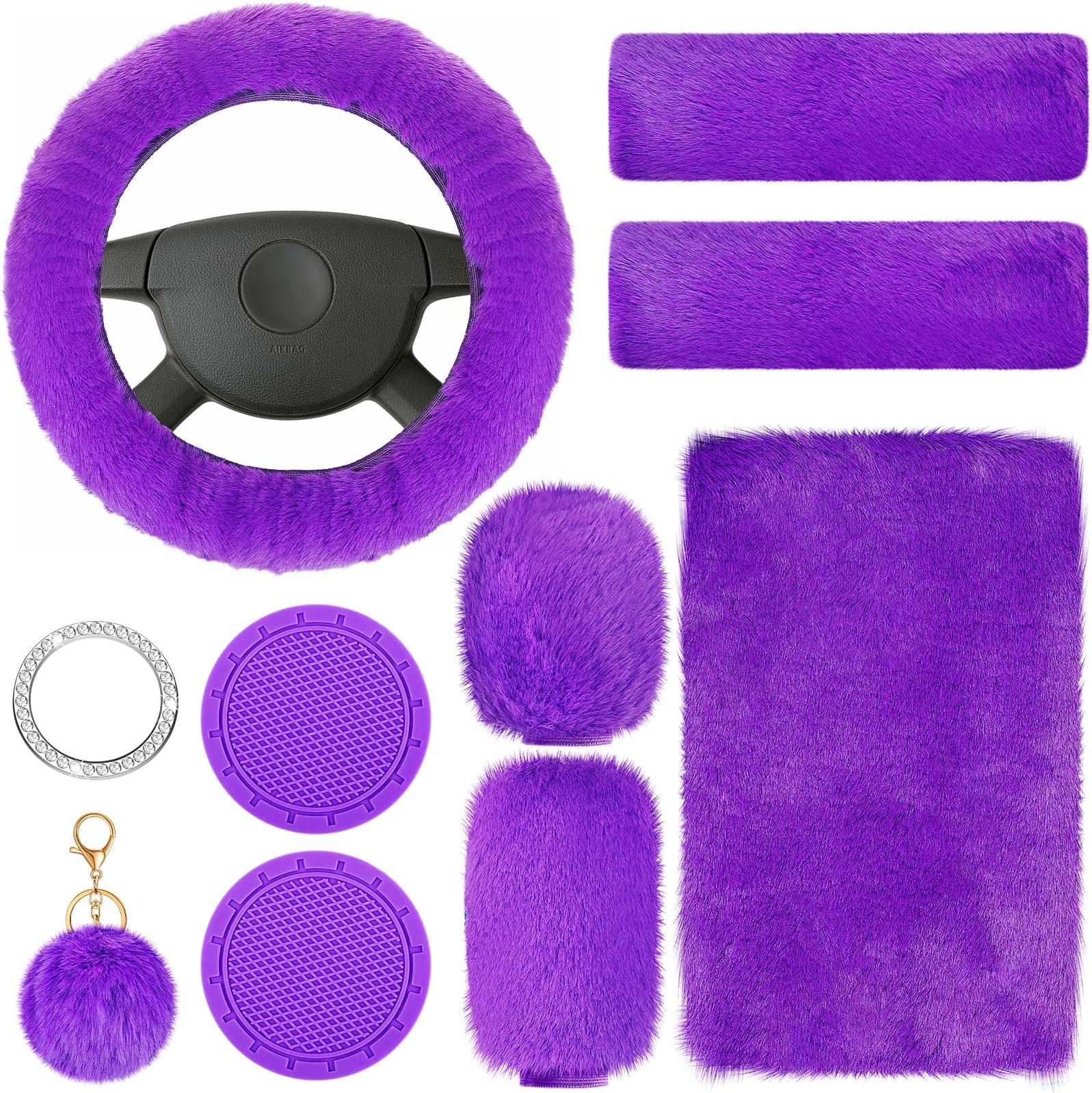Frienda 10 Pcs Bling Car Accessories Set Steering Wheel
