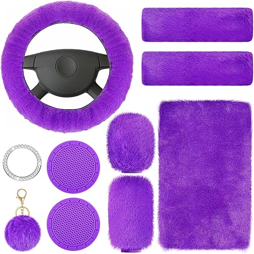 Frienda Juego de 10 fundas esponjosas para volante de automóvil, freno de mano y palanca de cambios, almohadillas para cinturón de seguridad,