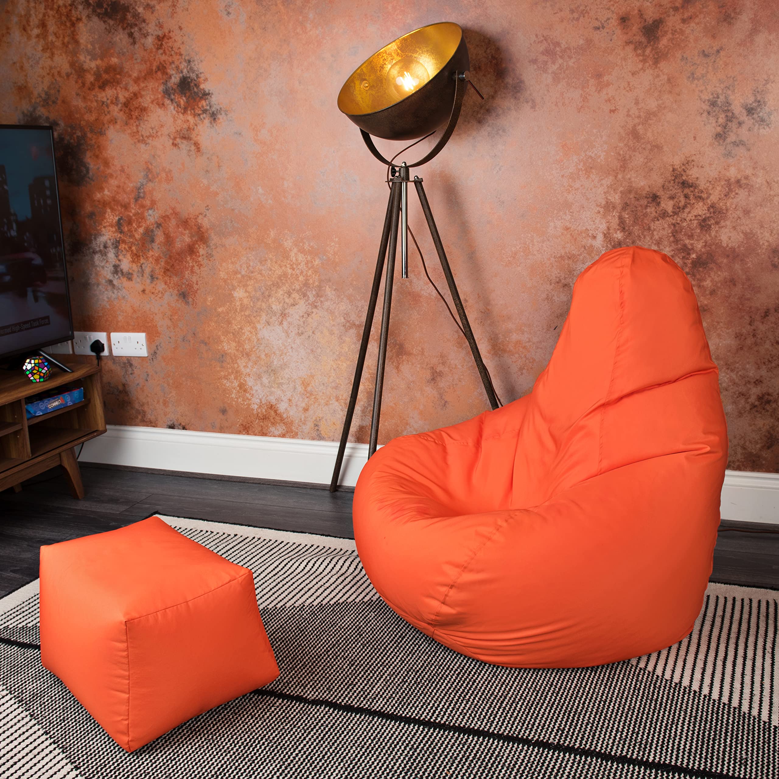 Sedia Bean Bag Gaming Con Schienale - Resistente All'Acqua, Per Interni Ed Esterni, Arancione - Foto 10