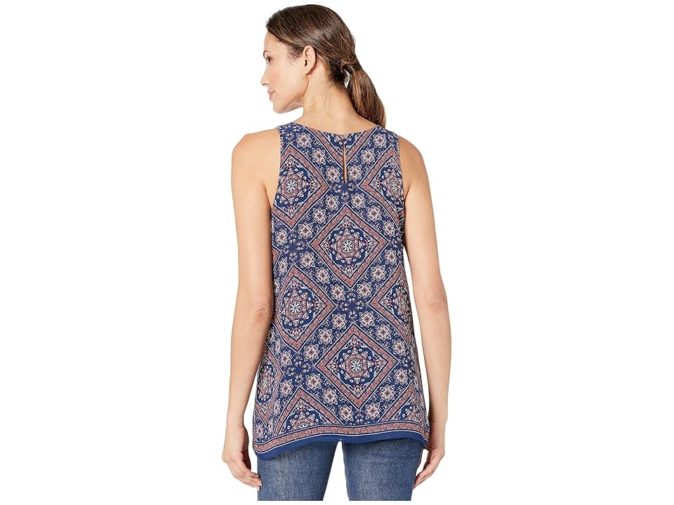 

MAXSTUDIO Double Layer Trapeze Tank Top (Indigo/Orange Flora Flame) Women's Sleeveless, Multi