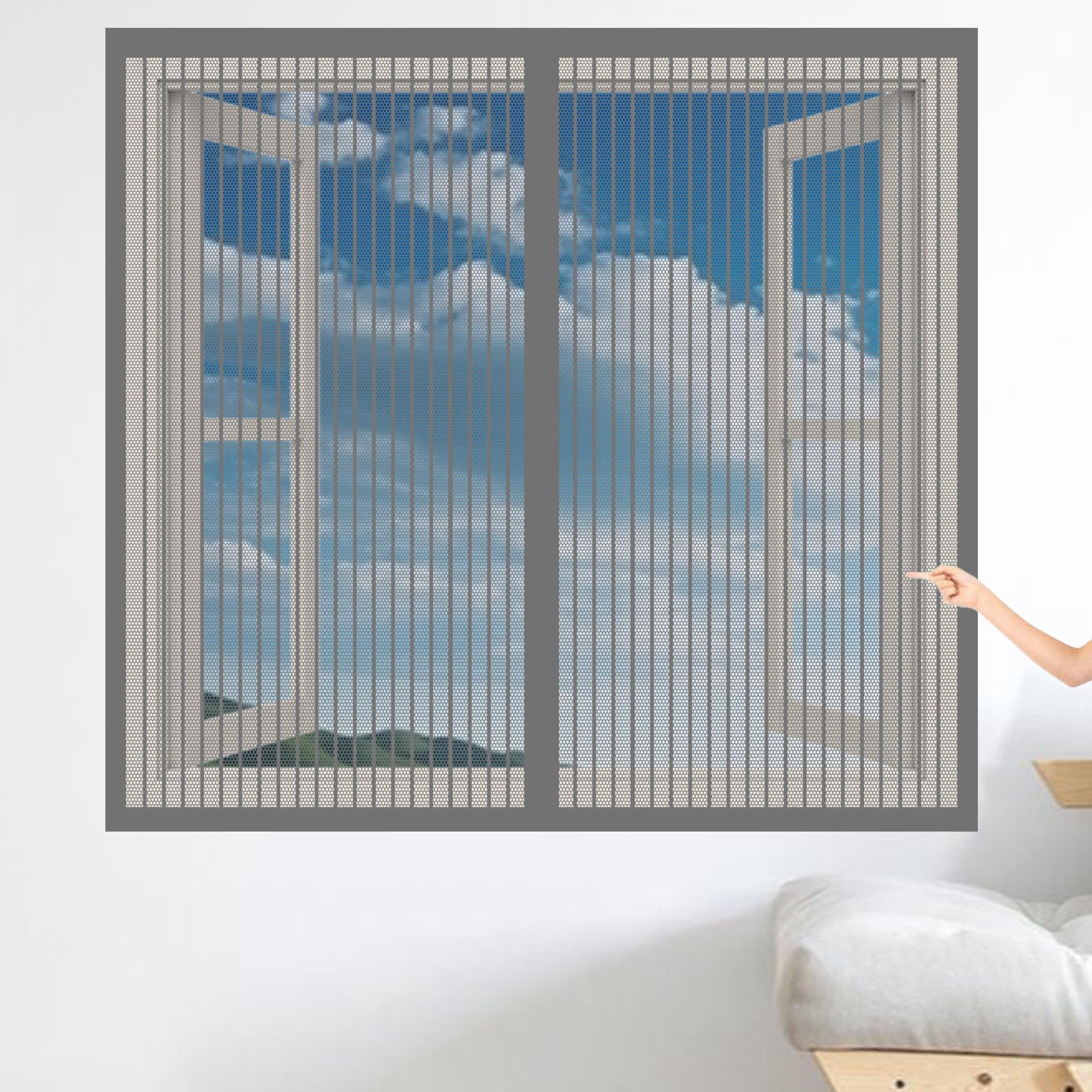 Window Fly Screen 170 x 175 cm Prevents Insects Flies Mosquitoes from Entering The Room No Drilling Fly Screen for Windows Custom Size for Windows Doors and Patio Screens, Grey