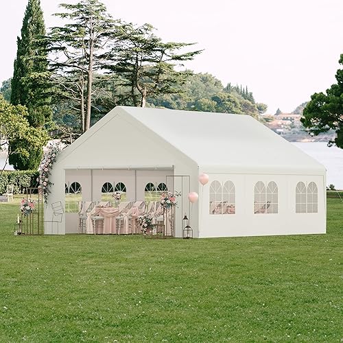 Tienda de campaña para fiestas, 20 x 20 pies, resistente al aire libre, lona para todas las estaciones y pared lateral extraíble, impermeable, toldo