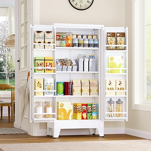 Miniatura 10 de Armario alto de almacenamiento de 75.2 pulgadas, gabinetes de despensa con 2 puertas y 5 estantes ajustables, gabinete de cocina negro, gabinetes de