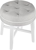 Hillsdale Sophia Round Tufted Gray Upholstered Backless Vanity Stool - Wood Legs for Makeup Vanity or Bathroom