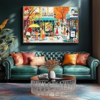 Vista 4 de Rompecabezas de escena de café de otoño para adultos, 500 piezas, colorido rompecabezas de calle con letras en la parte posterior, rompecabezas