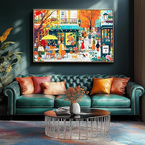 Miniatura 4 de Rompecabezas de escena de café de otoño para adultos, 500 piezas, colorido rompecabezas de calle con letras en la parte posterior, rompecabezas
