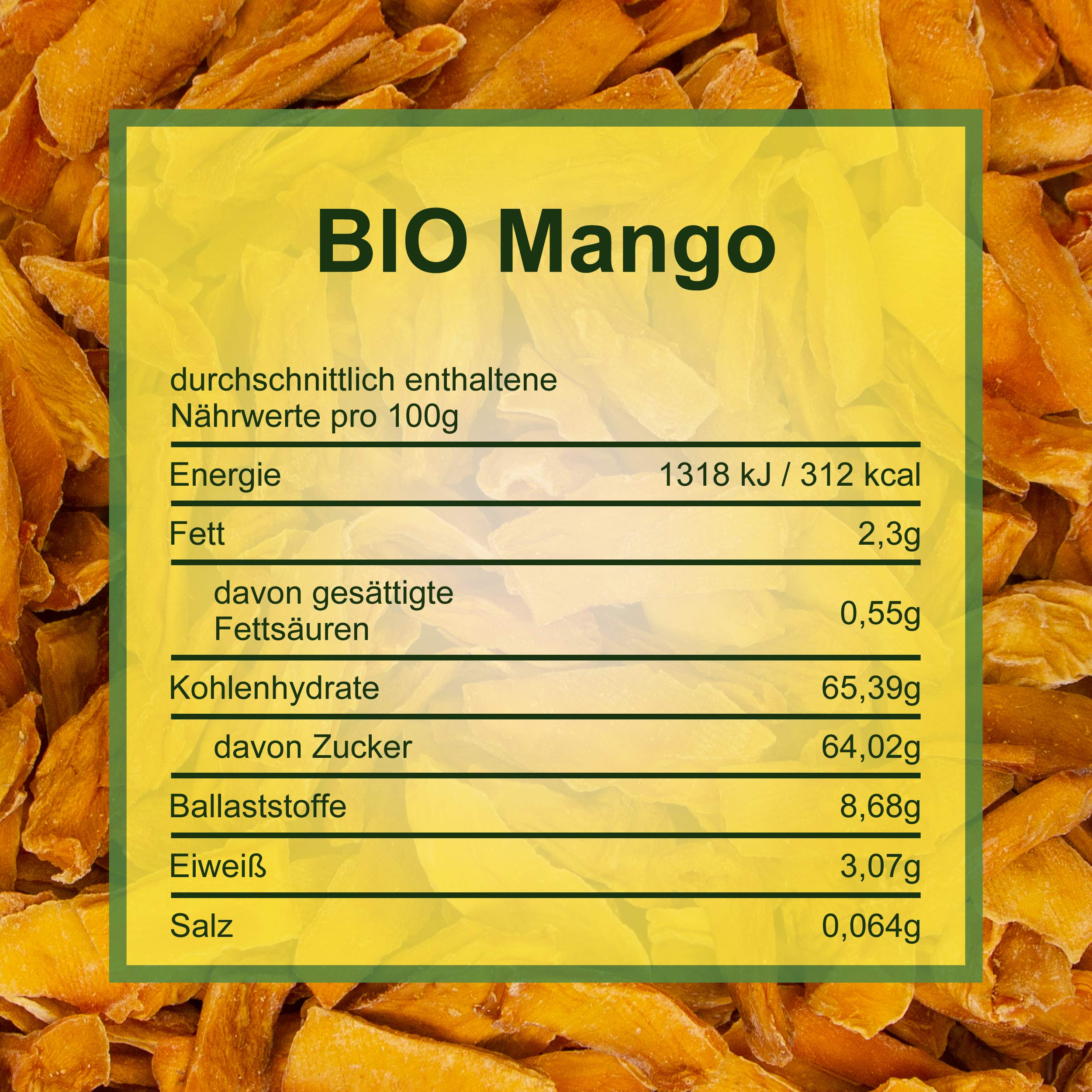 Howa getrocknete Mango – Trockenobst in Bio-Qualität, naturbelassen und ungeschwefelt – Ideal zum Kochen, Backen oder als gesunder Snack – Mangoscheiben - ohne Zucker – 1000 g (Packung mit 2)