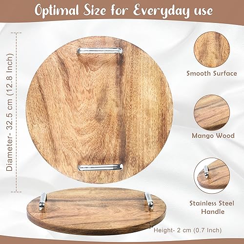 Miniatura 3 de Bandeja rústica para servir alimentos, bandeja de madera con asas, bandeja otomana de 13 pulgadas para sala de estar, desayuno, fiesta, mesa