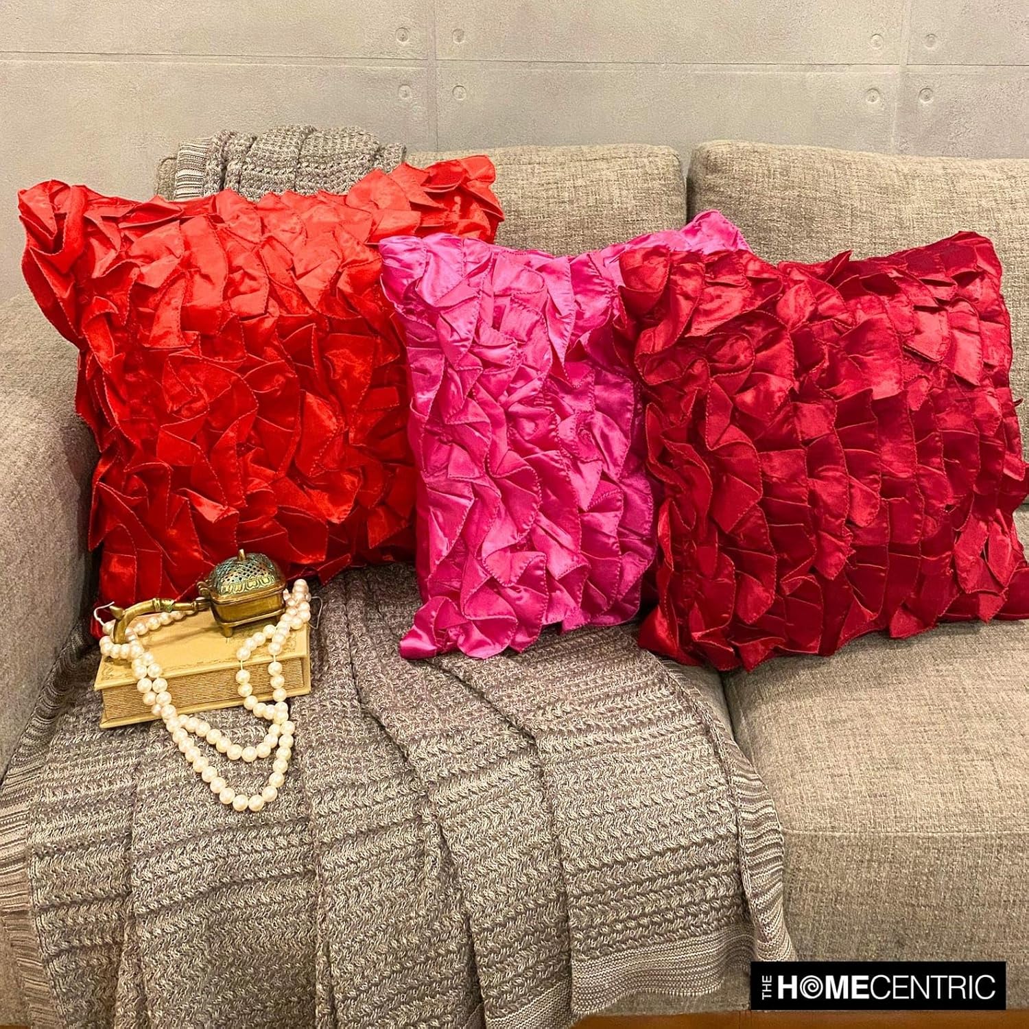 The HomeCentric Custom Pillow Case, Red Accent Pillows, Modern Solid Pillow Covers, Pillow Covers 12x12 inch (30x30 cm) Satin Square Pillows Cover, Vintage Ruffles Throw - Vintage Rubys