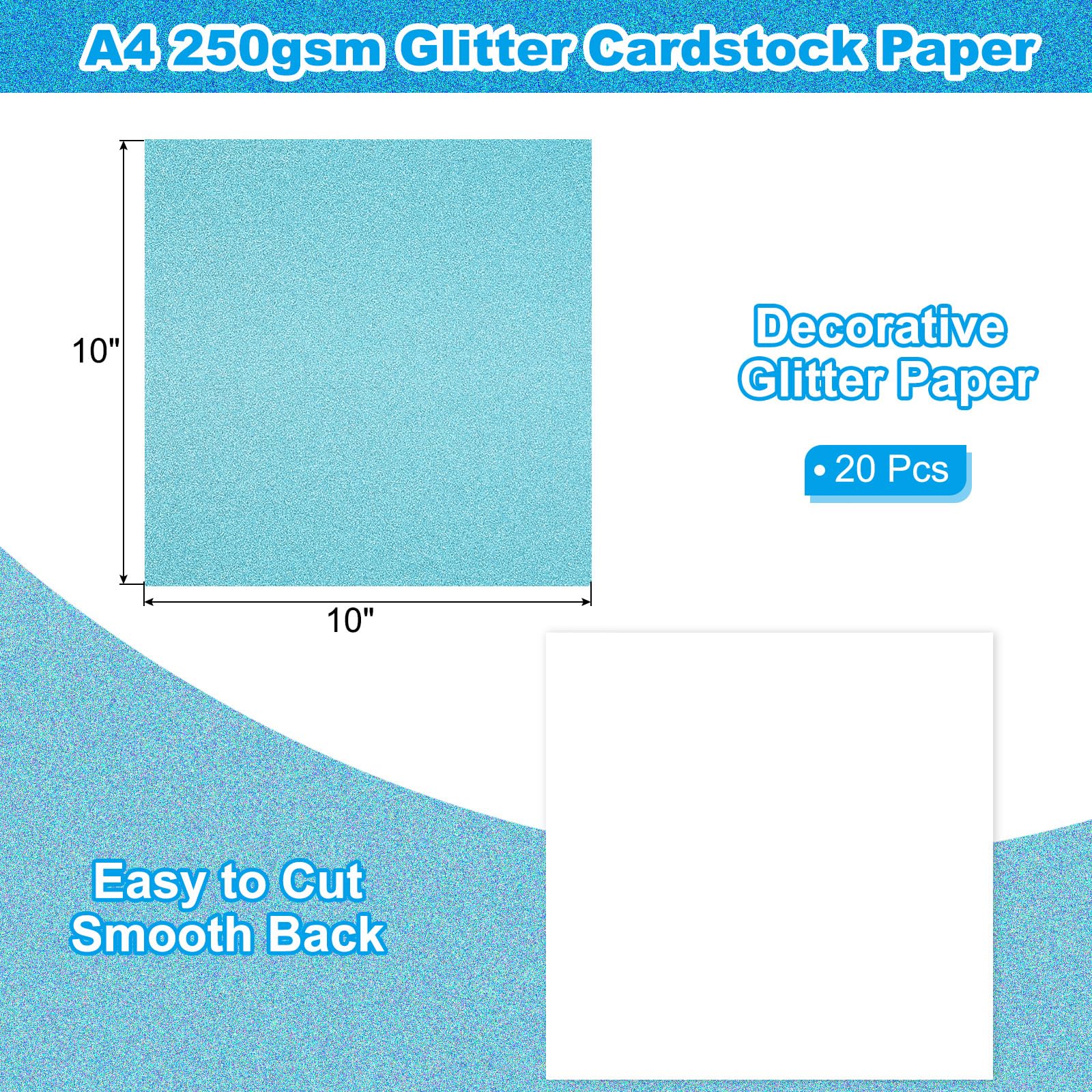 PATIKIL 20 Sheets Light Blue Glitter Cardstock 10 x 10 in - Image 2