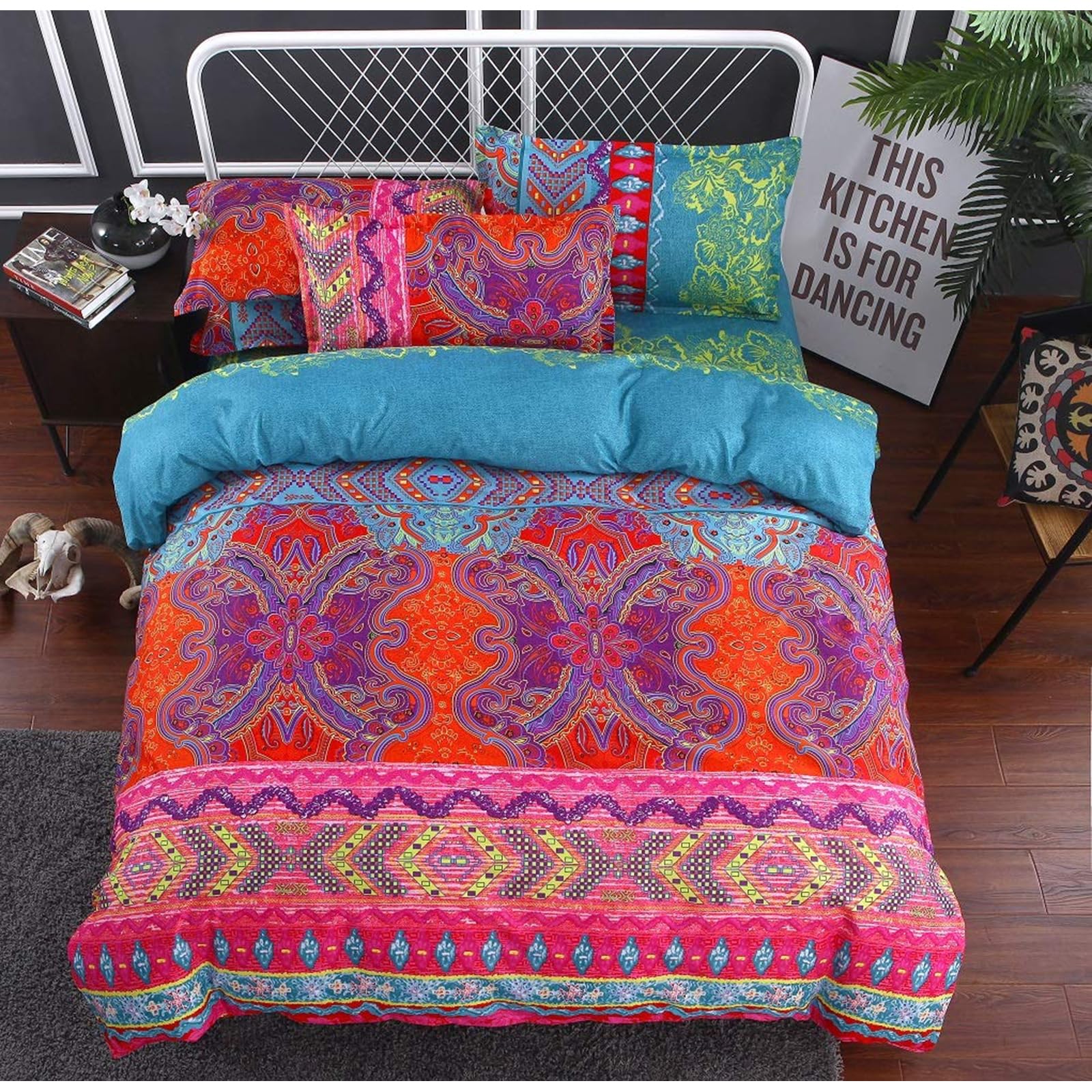 E-yimeng Bettwäsche 135x200 4teilig Bettwäsche-Sets Bohemian Bettwäsche Kinderbettwäsche Bettbezug mit 2 Kissenbezüge 80x80 cm und Verdecktem Reißverschluss Kuschelig Weich