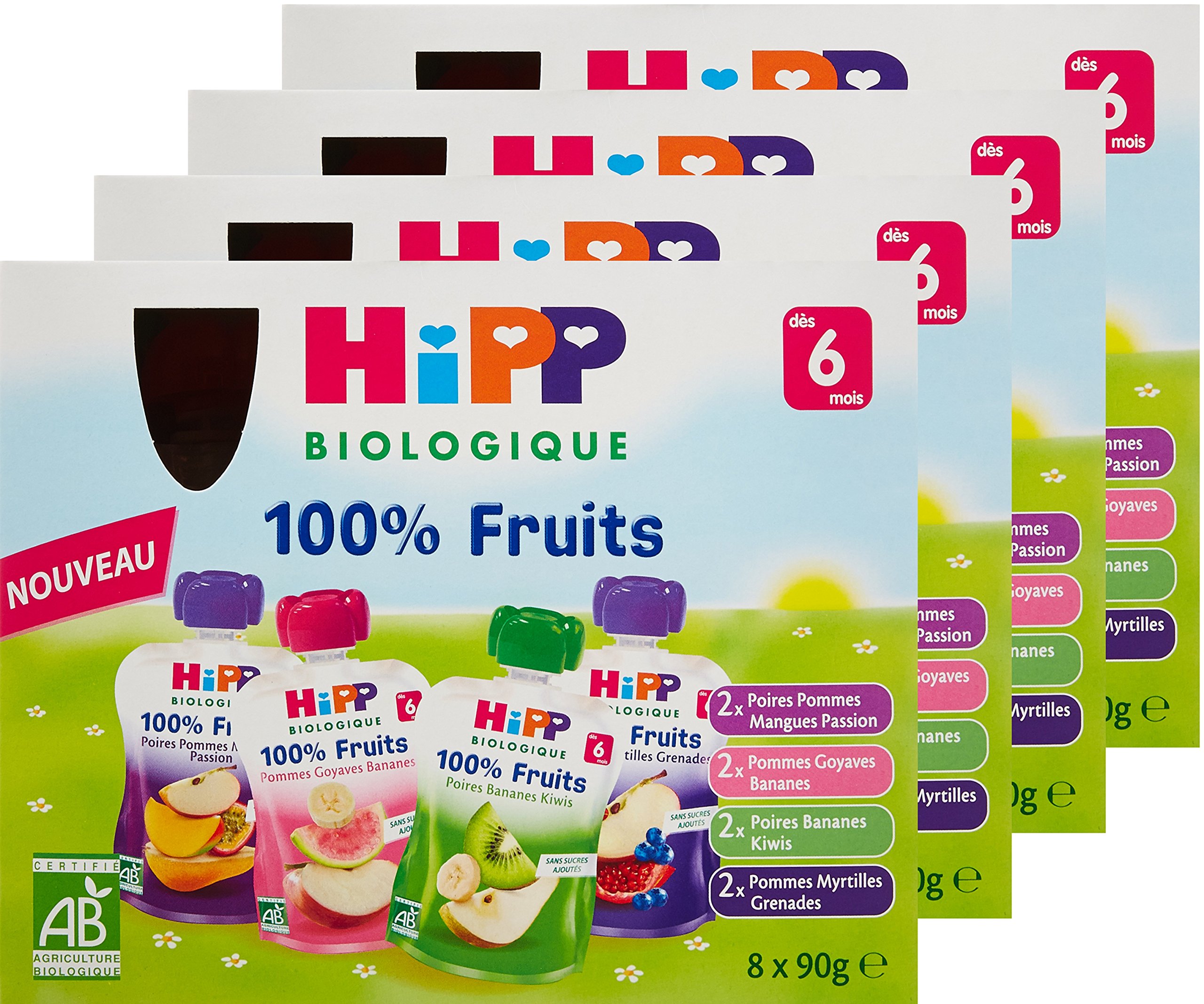 HiPP Biologique Multipack gourdes 4 variétés dès 6 mois - 8 x 90 g