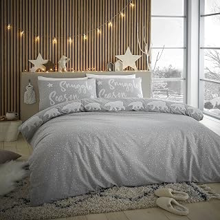 Catherine Lansfield Bedding Snuggle Polar Bears King Duvet Cover Set with Pillowcases Stone Grey