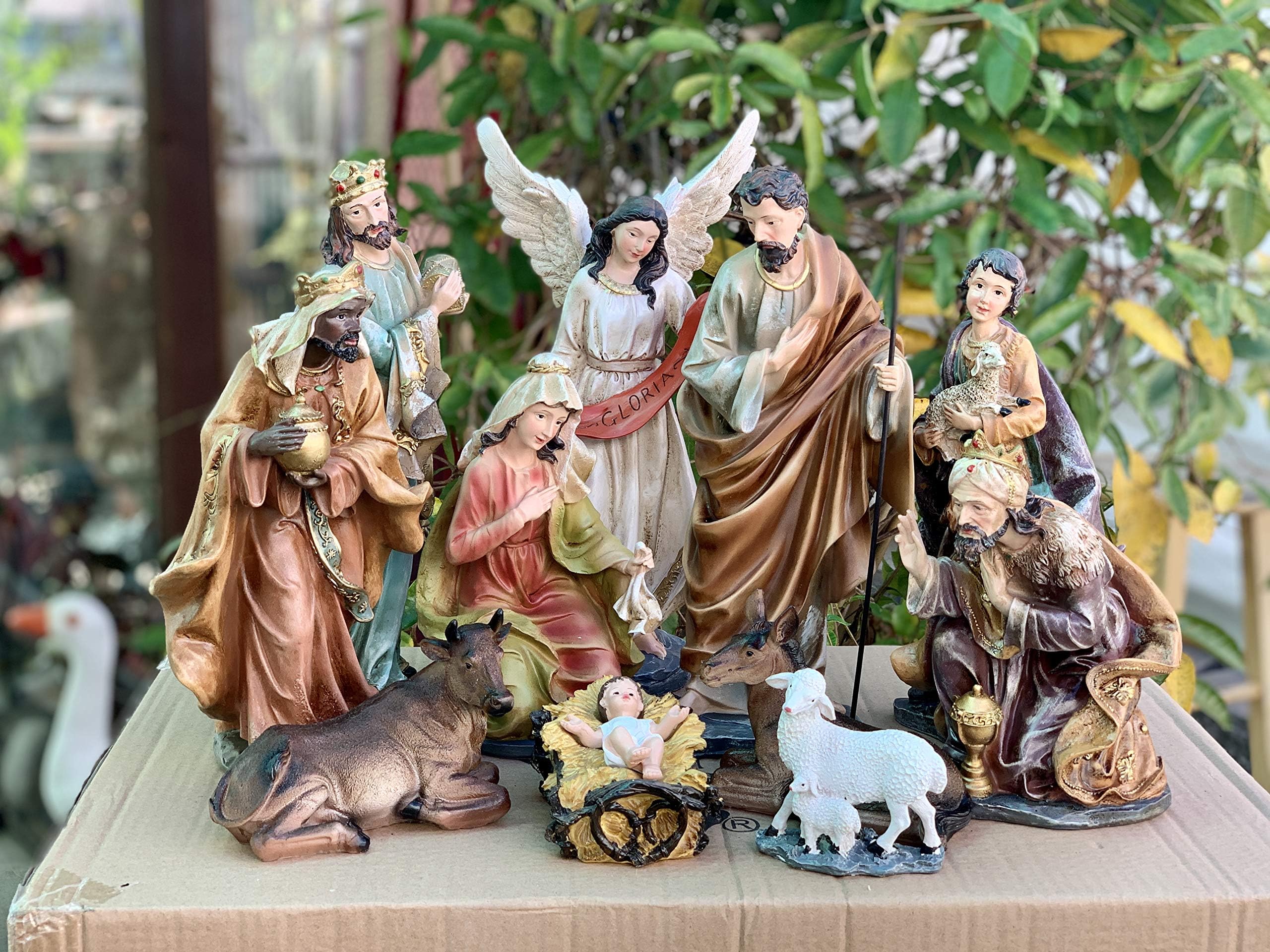 12" Tall Christmas Nativity Complete Set of 11Piece El Nacimiento Includes Shepherd,Three Kings,Joseph.Mary,Baby Jesus,Guardian Angel, Animals (Cow,Mule &Sheep)