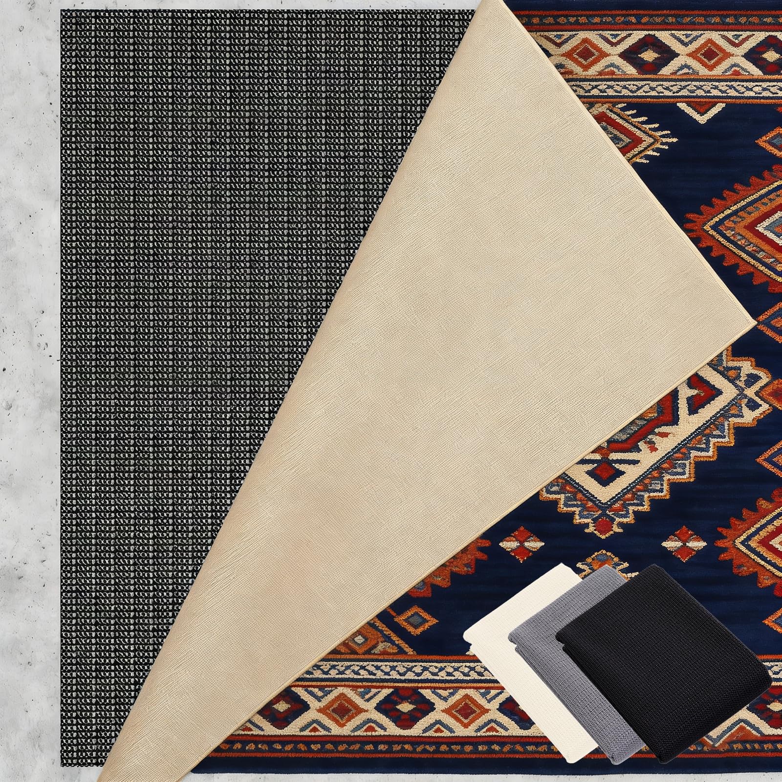 rutschfeste Unterlage Teppich 145 x 300 cm Waschbare, Wiederverwendbare, Hält Ecken Flach, Zuschneidbar, Universal Teppichunterlage Universell Einsetzbar für Alle Böden, Schwarz