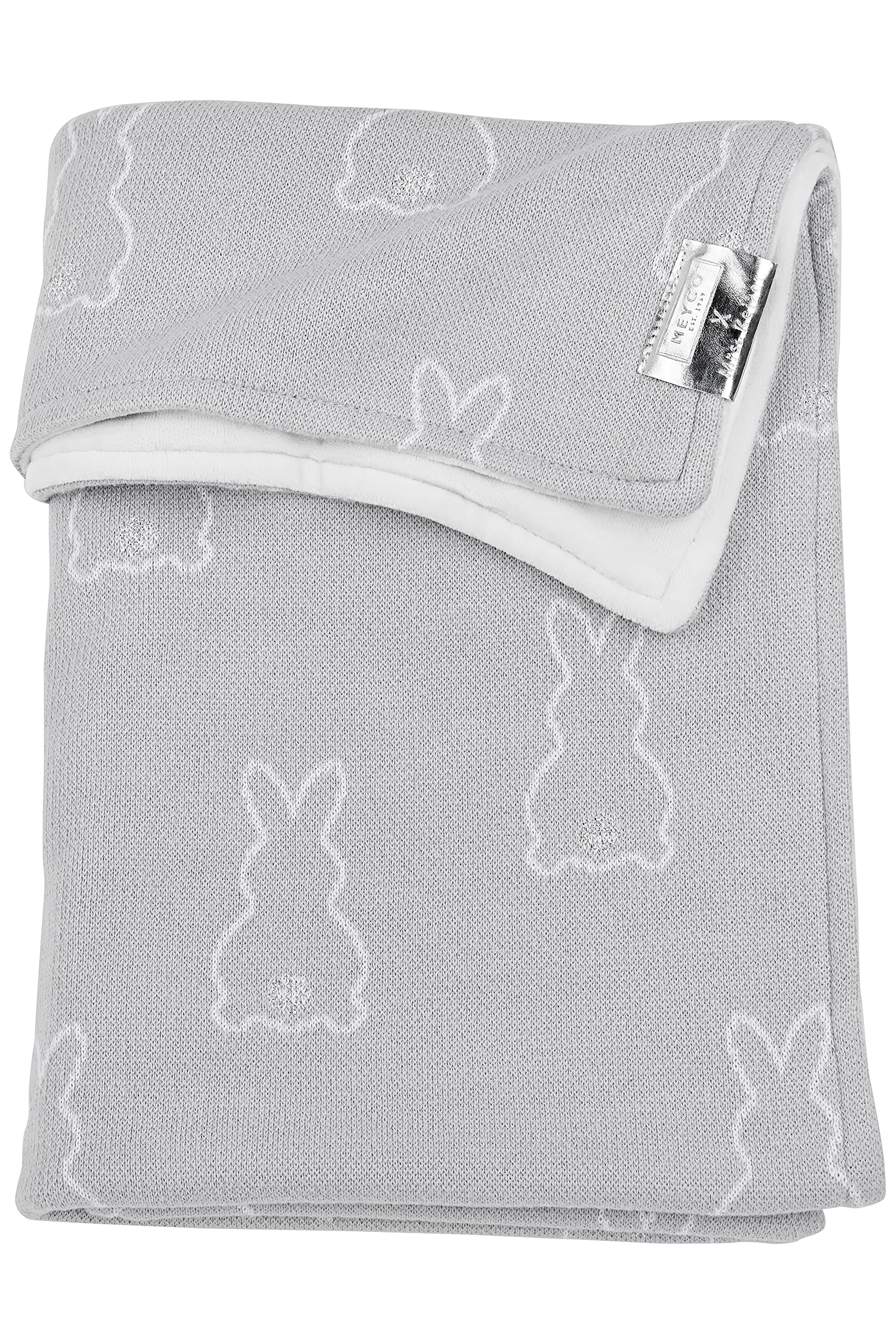 Meyco Baby X Mrs.Keizer Rabbit Velvet - Manta de Punto para Cuna (80% algodón y 20% poliéster, versátil, fácil Cuidado, Transpirable, tamaño: 100 x 150 cm), Color Plateado