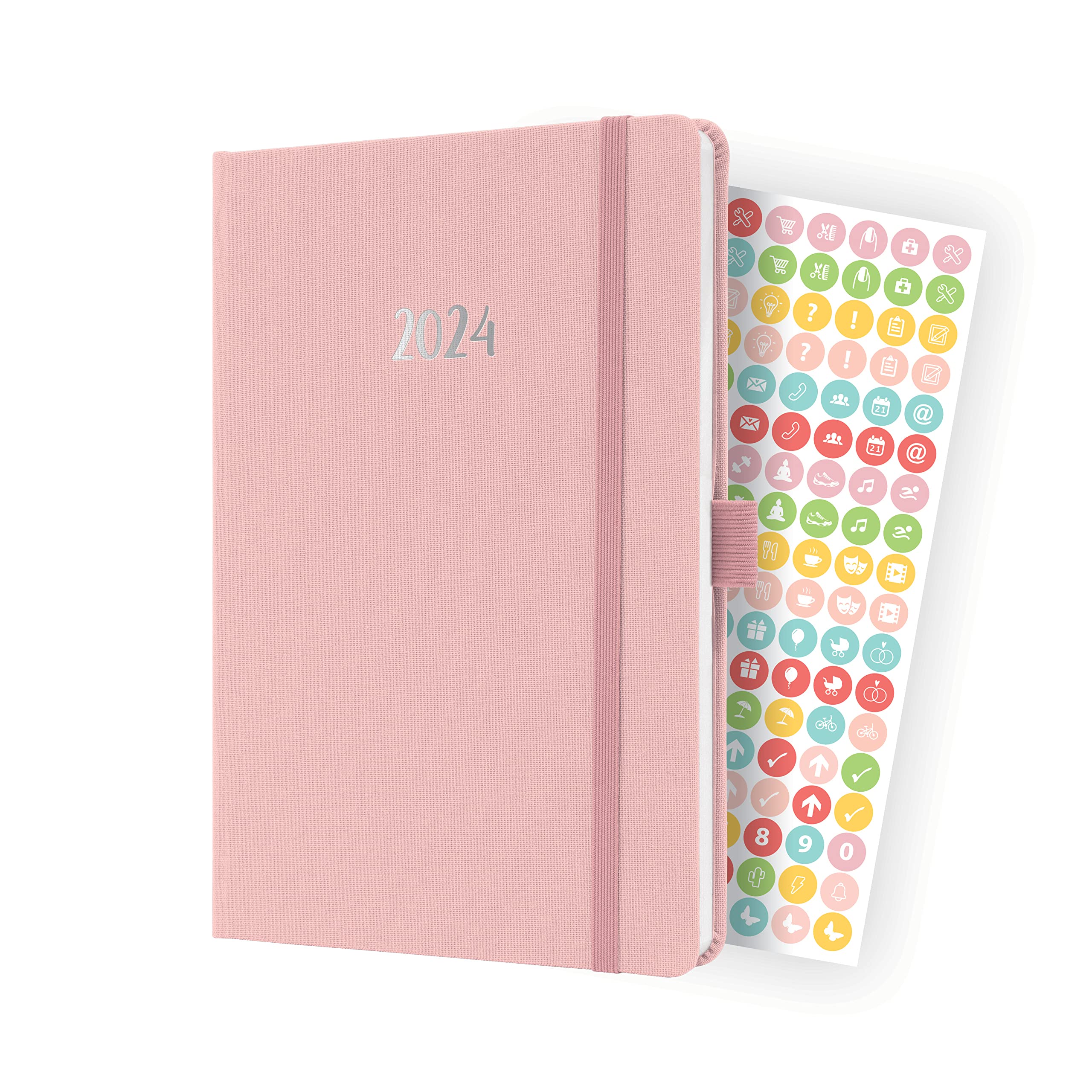 SIGEL J4405 Weekly planner Jolie 2024, FSC-certified, 2 pages equal to 1 week, hardcover with a fabric surface, approx. A5, light Pink, 174 pages
