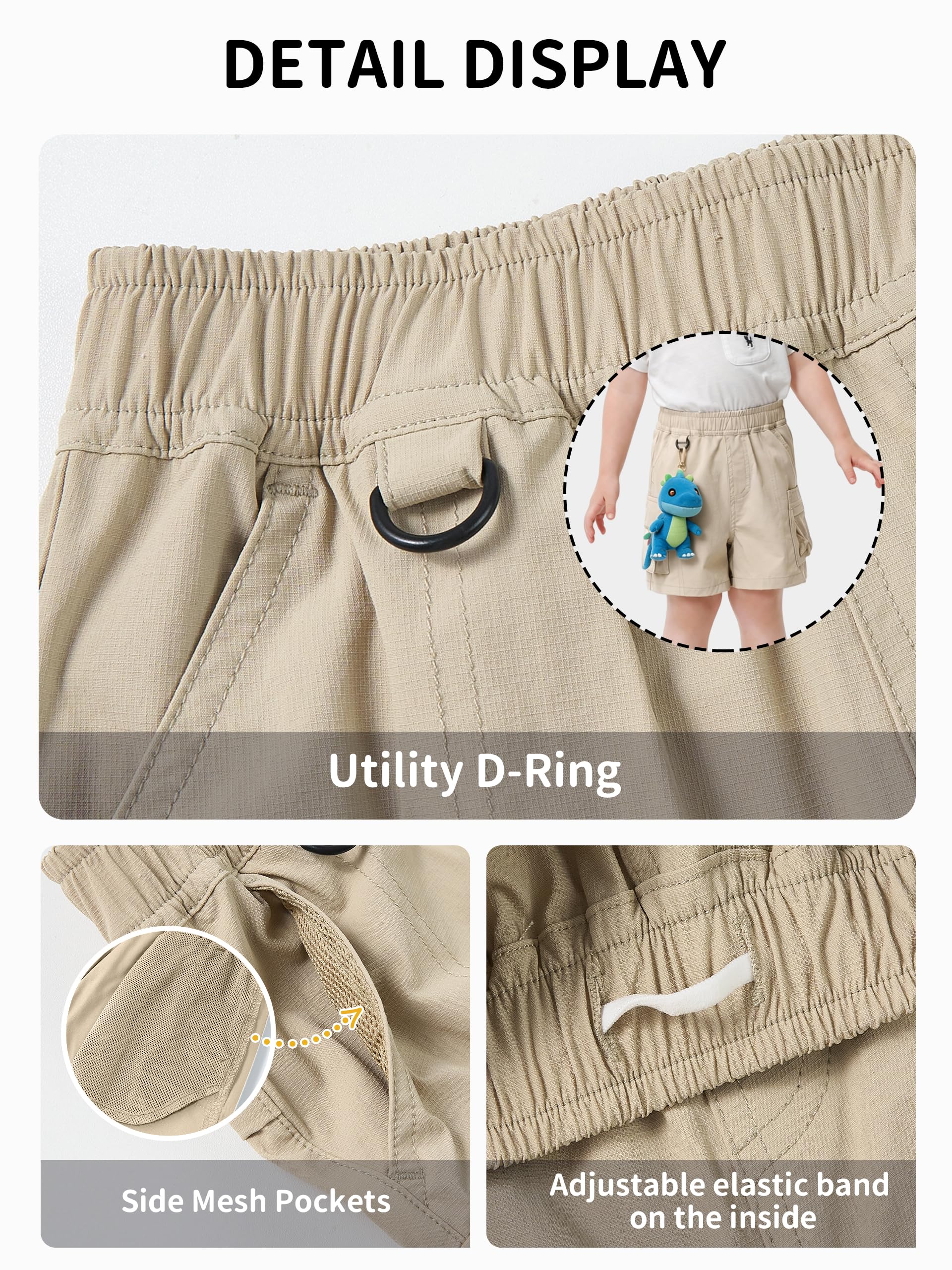 Volunboy Pantaloncini Cargo Bambino Asciugatura Rapida, Shorts Estivi Leggeri con Tasche e Vita Elastica