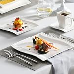 MALACASA Dinnerware Sets, 30-Piece Ivory White Plates and Bowls Sets for 6, Porcelain Dish Set with Dinner Plate, Dessert Plate, Soup Plate, Cup and Saucer, Modern Square Dishware Set, Series Flora
