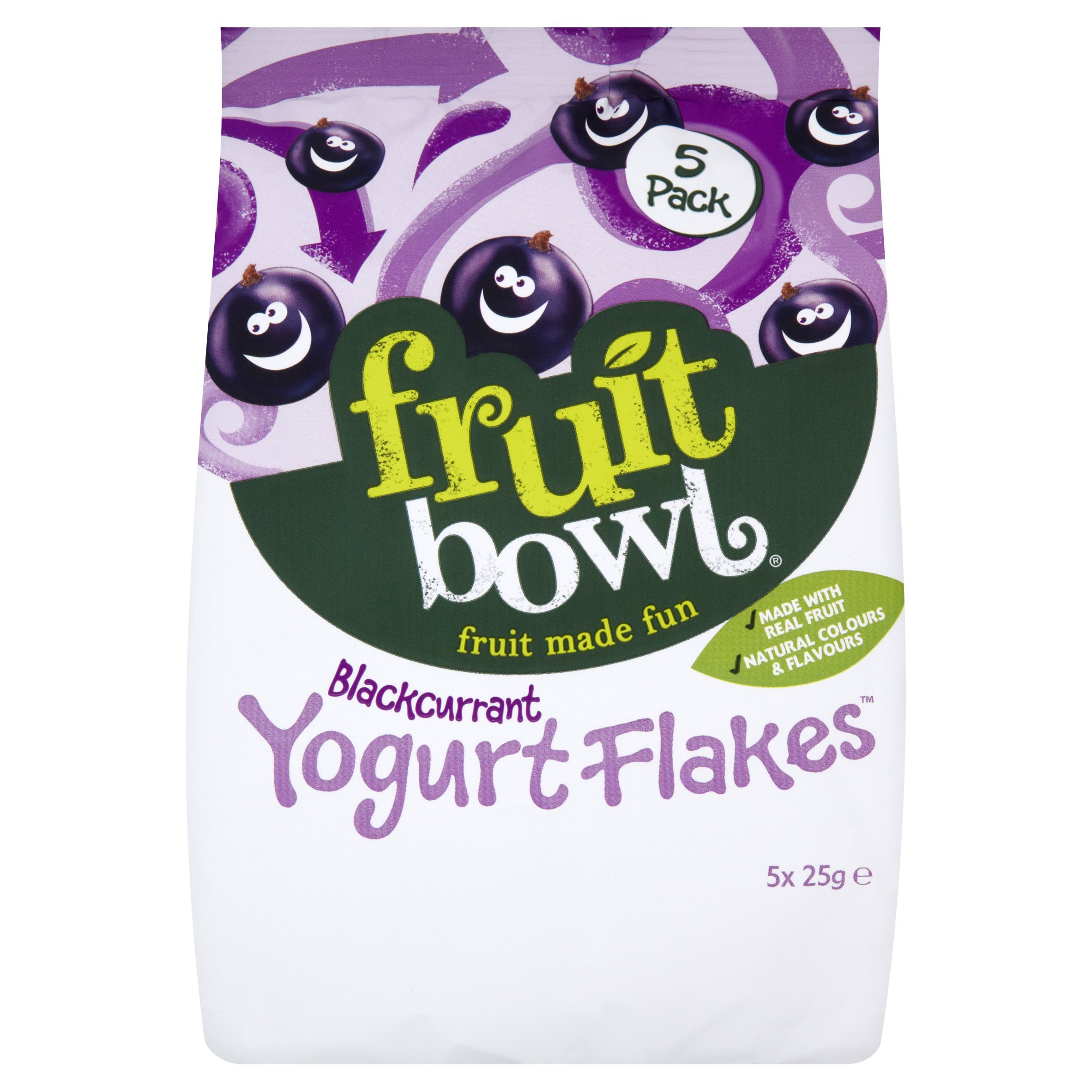 Fruitbowl Blackcurrant Yogurt Fruit Flakes Multi-Packs 25 g (Pack of 6, Total 30 Bags)