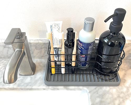 Miniatura 6 de Happitasa - Bandeja organizadora para fregadero de cocina de silicona, soporte de esponja y protector de encimera, estilo de líneas rectas (gris, 10