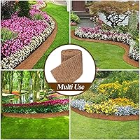 Vista 7 de Rollo de mantillo natural para paisajismo de 240 x 6.3 pulgadas, tapete de fibra de coco con 32 estacas de acero en forma de U, rollo de mantillo