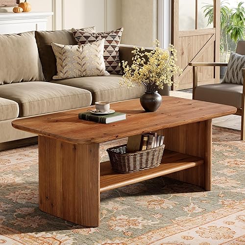 Miniatura 4 de Mesa auxiliar de madera maciza para sala de estar, mesa auxiliar rectangular de 47.24 pulgadas con almacenamiento, muebles centrales de granja de 2