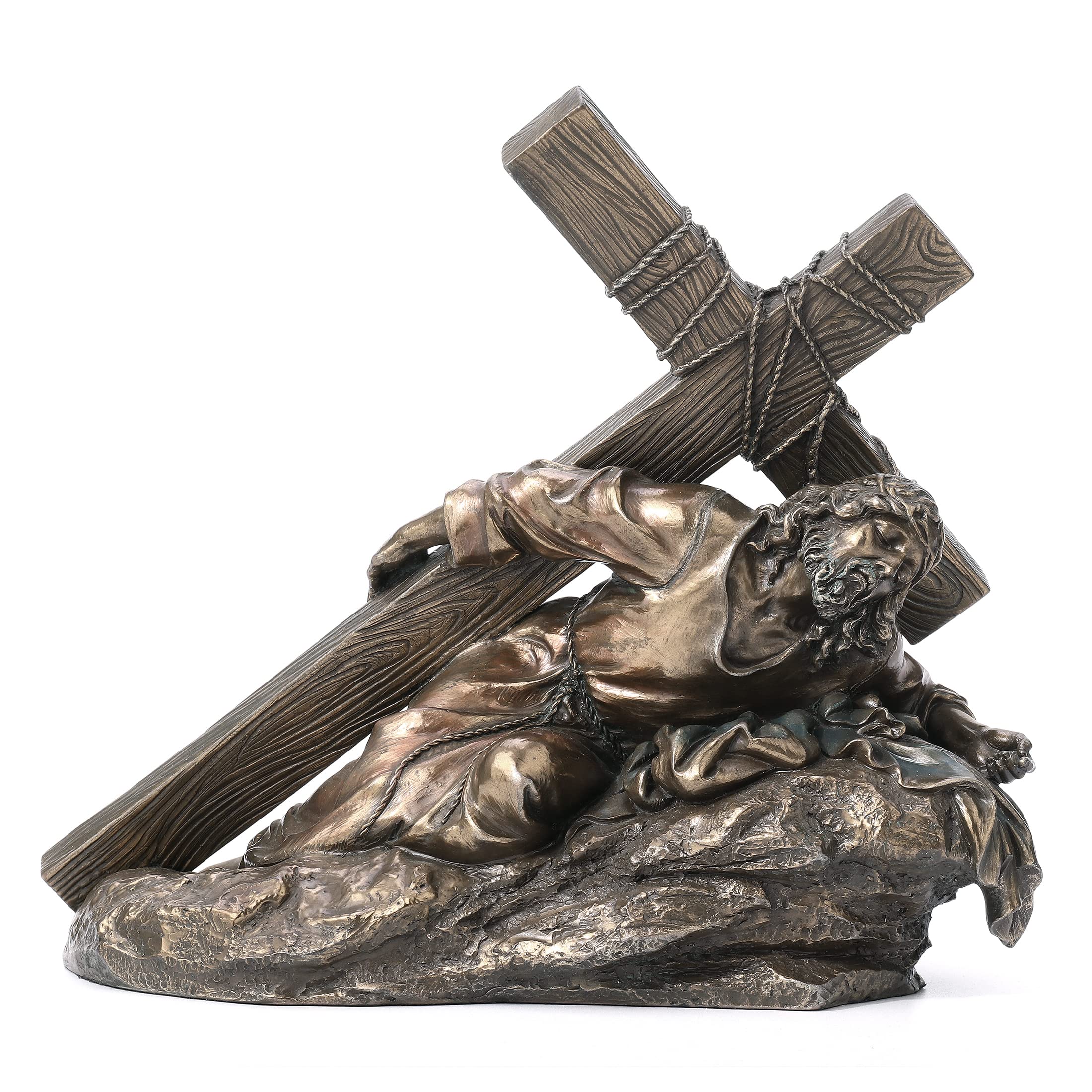 US 10 Inch Jesus Carrying The Cross Cold Cast Bronze Sculpture Figurine