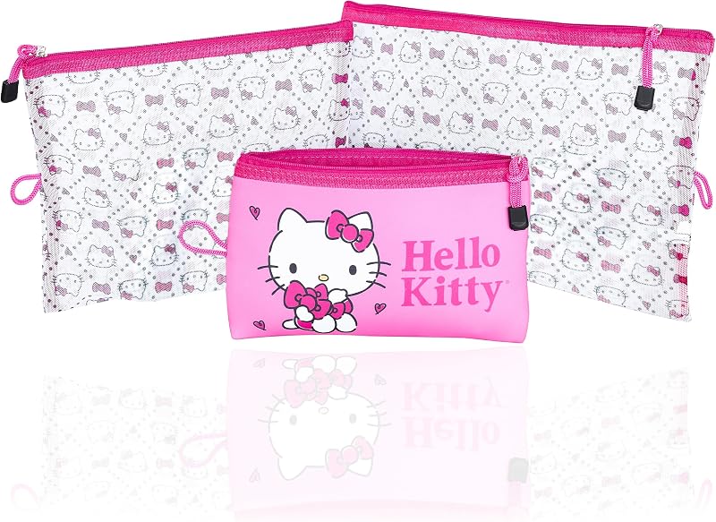 Necessaires Hello Kitty com zíper, 3 tamanhos