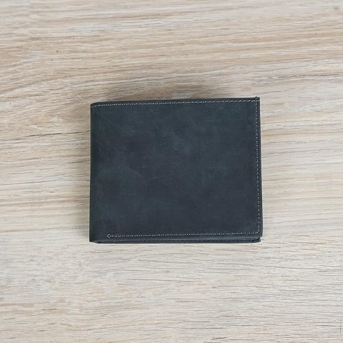 Miniatura 7 de Customizable Genuine Leather Bifold Wallet, Minimalist Custom Mens Card Holder Wallet (Black)