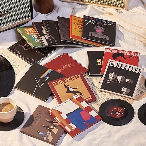 Miniatura 2 de Mini posavasos de vinilo para discos, juego de 2 posavasos geniales con decoraciones de cubierta de álbum diseñadas, regalo de inauguración de la