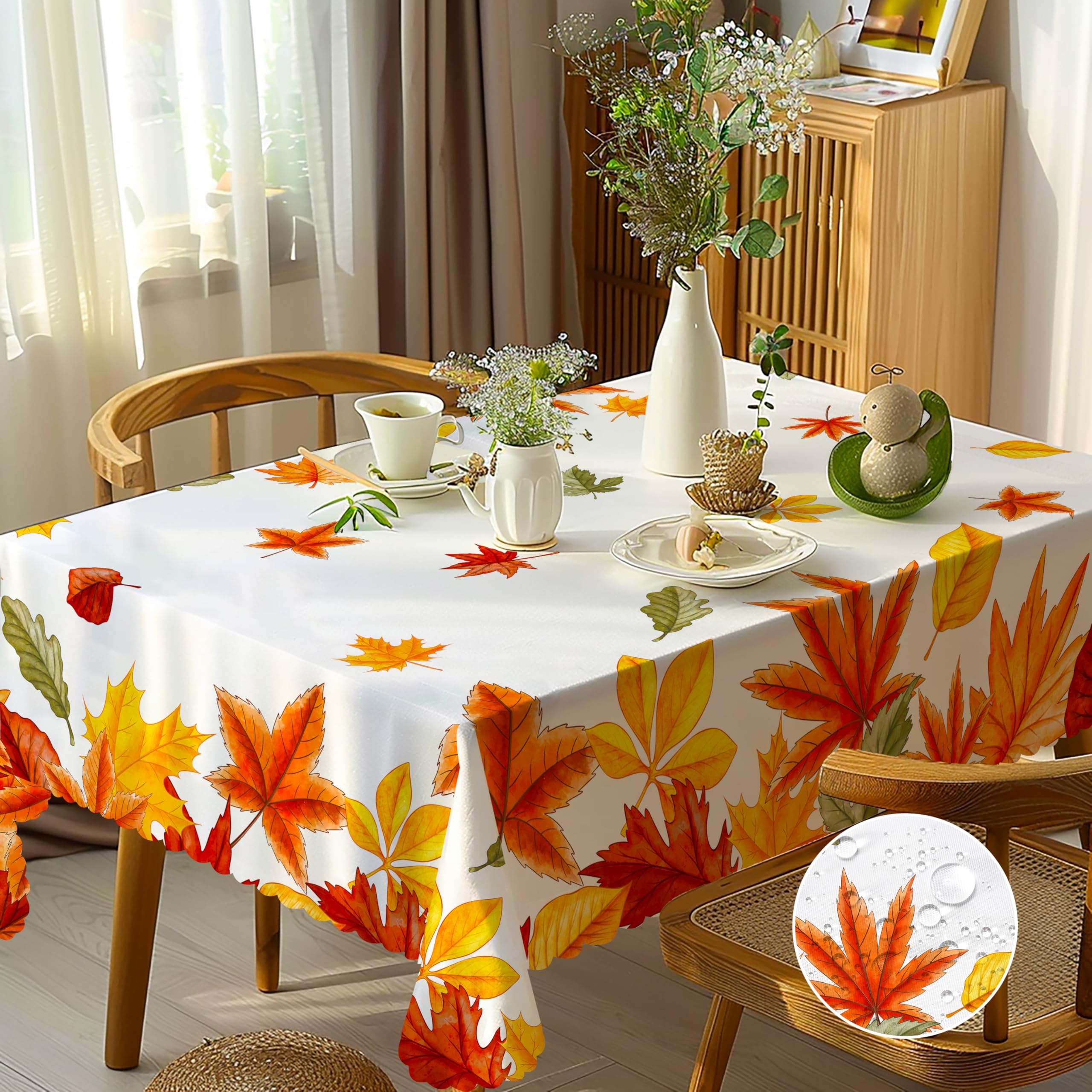 Tischdecke Outdoor Abwaschbar, Gartentischdecke Wetterfest Abwischbare Tischdecke Rechteckig 110x140 cm, Herbst Ahornblätter Tischdecken Polyester Wasserdicht Tischtuch für Draußen Thanksgiving Küche, Haushalt & Wohnen