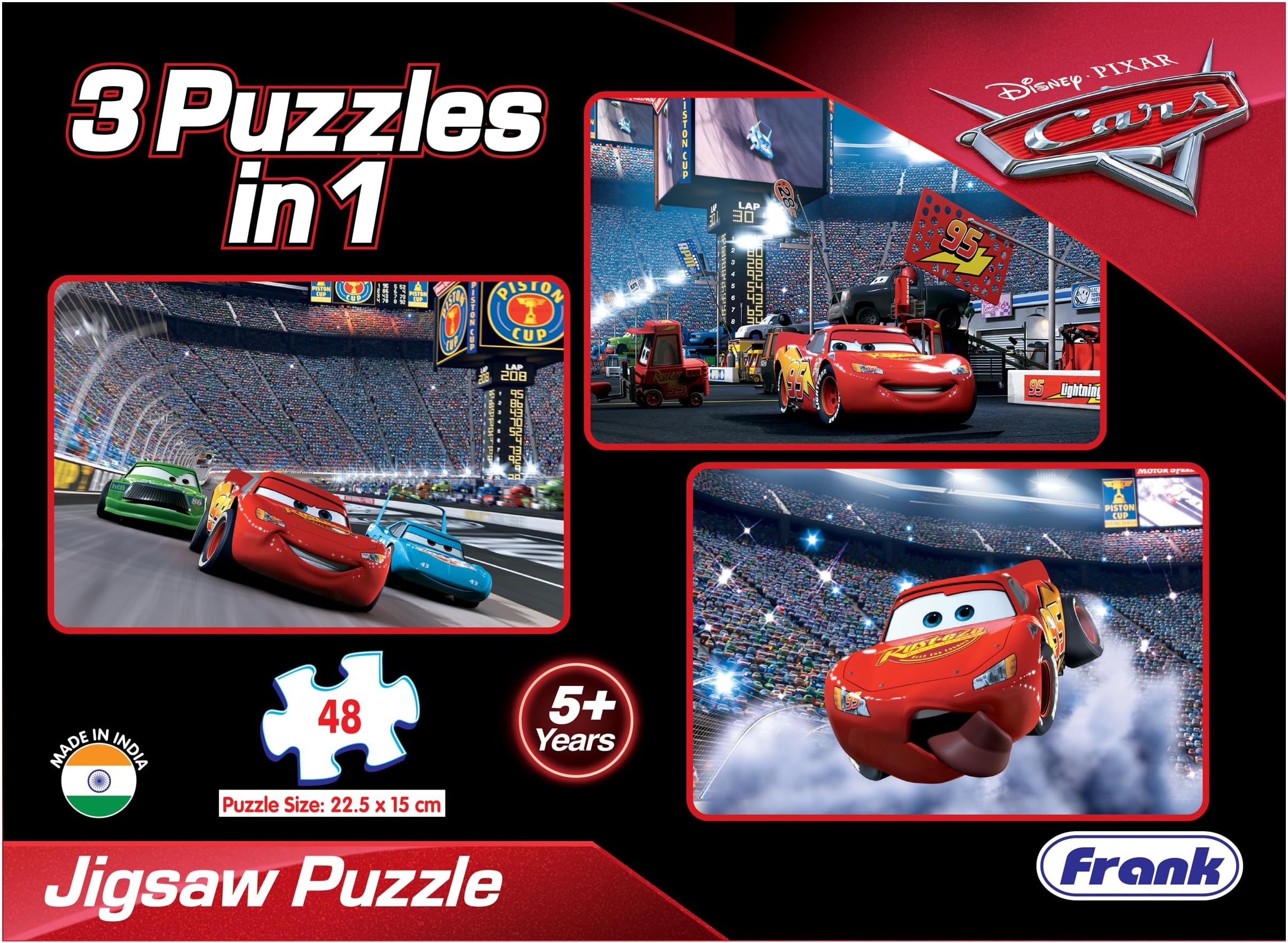 Frank Disney Pixar Cars 3 Puzzles in 1 - A Set of 3 48 Pc Jigsaw Puzzles for 5 Year Old Kids and Above, Pack Of 1, Multicolor