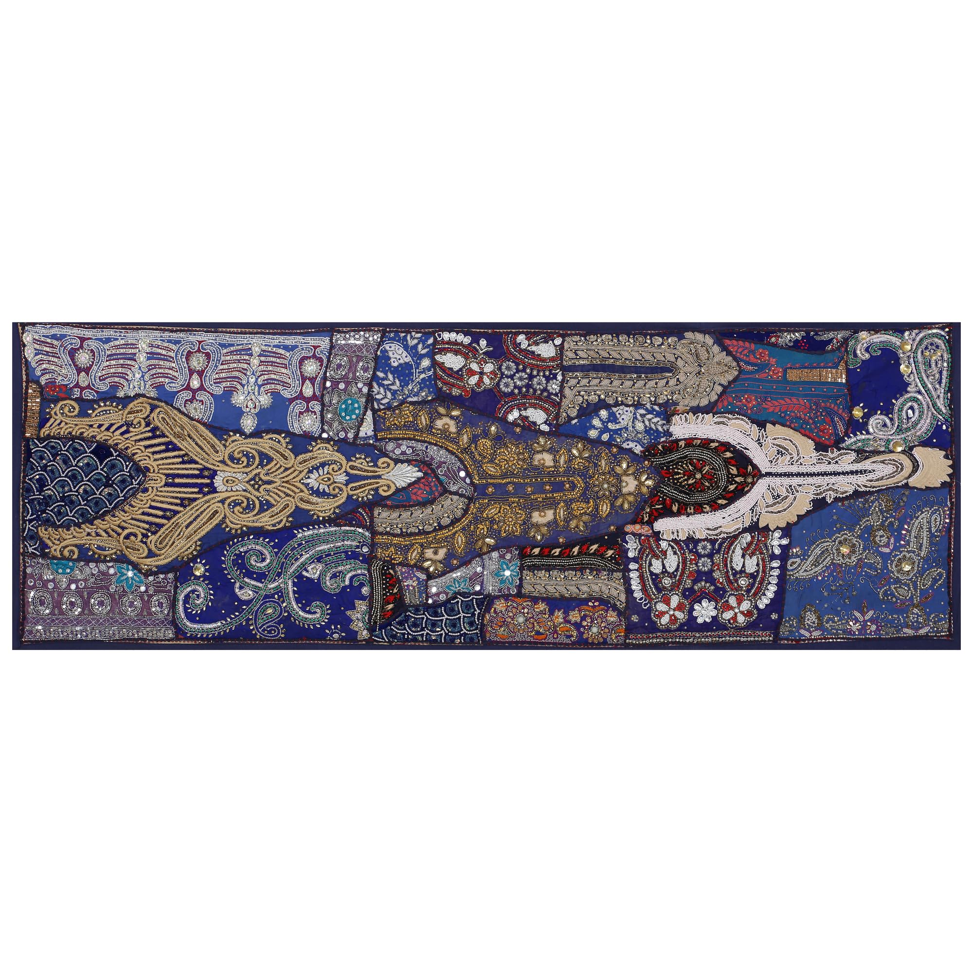 Sophia-Art Ethnic Cotton Decorative Indian Dinning Art Table Patchwork Beads Embroidered Room Handmade Decor Cloth Table Runner (Blue, 12" x 60")