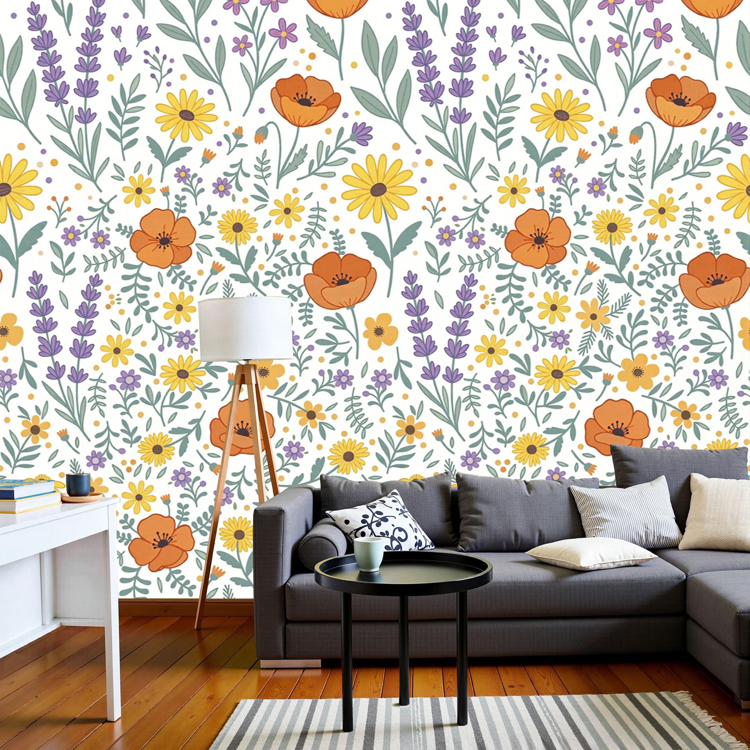 Poster mural géant fleurs de dessin animé pour illuminer le salon et la chambre d'enfants
