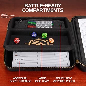 Enhance RPG Organizer Bag - DND Folder with Built-in Drawing Sheet Holder and Erasable Scribe Panel, Cube Roll Area, Removable Pen Pocket, Miniature Foam Tray, Wrist Strap