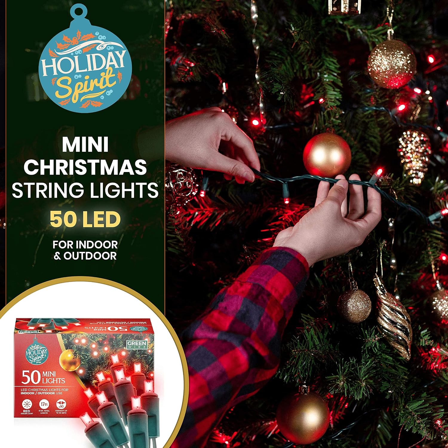 Christmas String Lights, 50 Premium LED Mini Christmas String Lights, Indoor/Outdoor Twinkle Lights for Xmas, Birthday, Wedding, Party, Bedroom & DIY Decoration (Red)